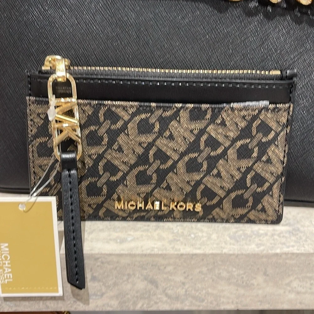 Michael Kors Empire Small Metallic Card Case COLOR BLACK/PALE GOLD NWT